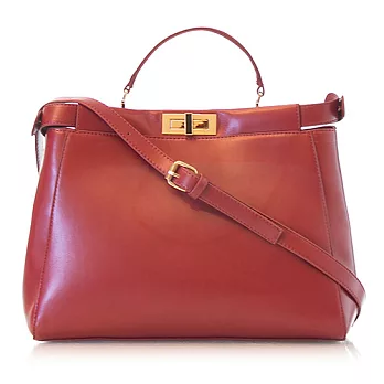 PrincessParty 時尚品味轉扣手提/側背真皮女包(紅色)