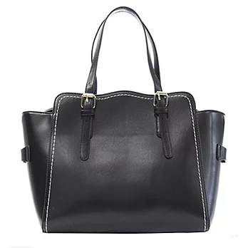 PrincessParty 波浪皮帶提把真皮女包(黑色)