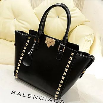 PrincessParty 鉚釘金屬釦真皮女包(黑色)