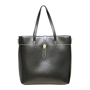 PrincessParty 皮帶旋扣感質真皮大方包(黑色)