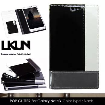 韓國原裝潮牌 LKUN】Samsung Note3 N900 N9000 專用保護皮套 100%高級牛皮皮套㊣ 簡約時尚混搭風&錢包完美結合 (黑)黑