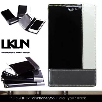 【韓國原裝潮牌 LKUN】Apple IPhone5 IPhone5S專用保護皮套 100%高級牛皮皮套㊣ 簡約時尚混搭風&錢包完美結合 (黑)黑
