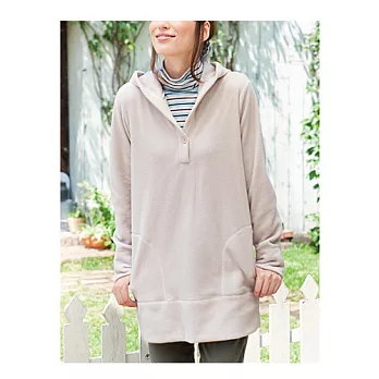 【cecile】舒適棉感連帽長版上衣L米白色