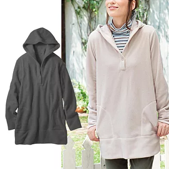 【cecile】舒適棉感連帽長版上衣L炭灰色