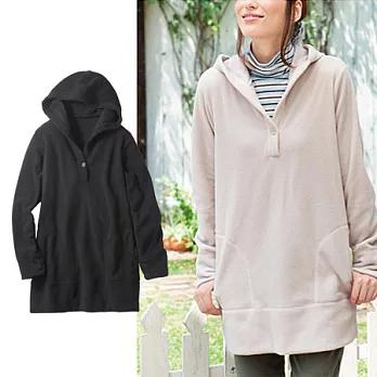 【cecile】舒適棉感連帽長版上衣L定番黑