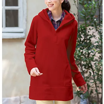 【cecile】舒適棉感連帽長版上衣L紅色