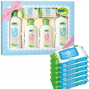寶貝可愛 Nac Nac 牛奶燕麥護膚禮盒/附提袋+Nac Nac濕巾/20抽(6入)