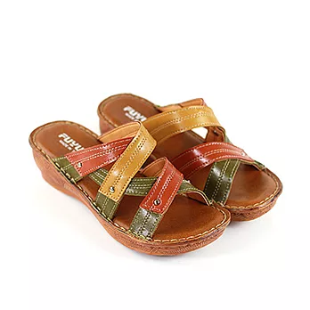 ◤Green Phoenix◥繞帶交錯休閒厚底涼拖鞋37綠色