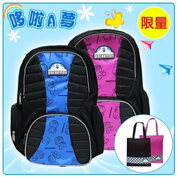 【哆啦A夢】書包+補習袋-精緻多功能安全反光款(二色)藍色