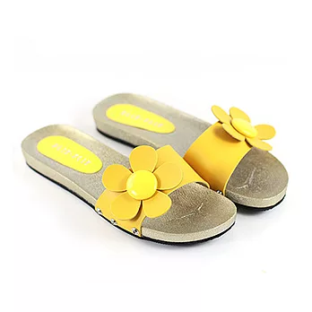 ◤Green Phoenix◥夏日花朵造型平底拖鞋35黃色