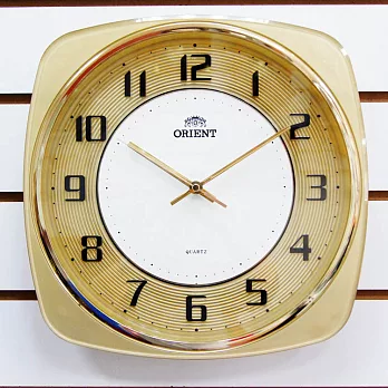 【 ORIENT東方時計】C1206 簡約方型圓框造型掛鐘(金色)