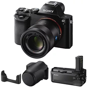 (公司貨)SONY A7+55mm F1.8 ZA卡爾蔡司定焦鏡+VG-C1EM垂直手把+LCS-ELCA專用相機包超值組