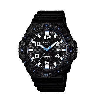 CASIO 世紀集權帝國再現時尚優質霸氣腕錶-黑+藍刻度-MRW-S300H-1B2