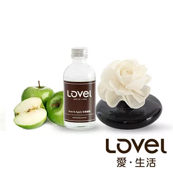 Lovel造型紙花典雅香氛擴香花組(玫瑰蘋果)時尚瓷瓶-黑