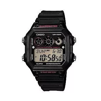 CASIO 多功能三環時計液晶時尚腕錶-黑-AE-1300WH-1A2