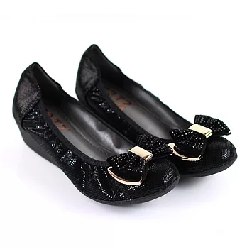 ◤Green Phoenix◥高質感蝴蝶結楔型娃娃包鞋37黑色