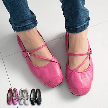 ◤Green Phoenix◥典雅輕量芭蕾真皮休閒娃娃鞋23.5桃紅色