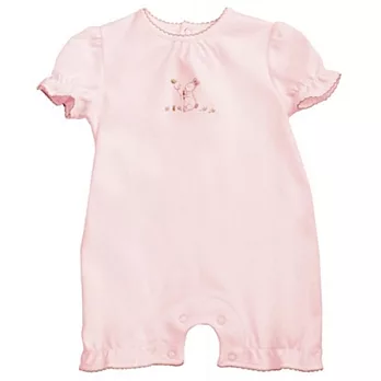 美國Bunnies By The Bay海灣兔,粉兔粉荷葉邊短袖連身包臀衣(6~9M),Nibble Nibble Bloomer Bunsie-Pink