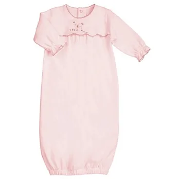 美國Bunnies By The Bay海灣兔，粉兔粉荷葉邊長袖睡袍(6~9M)，Nibble Nibble Gown-Pink
