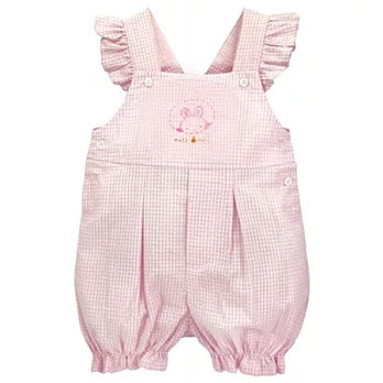 美國Bunnies By The Bay海灣兔,粉兔格紋荷葉邊吊帶連身包臀衣(9~12M),Peek-A-Boo Shortalls-Pink/White