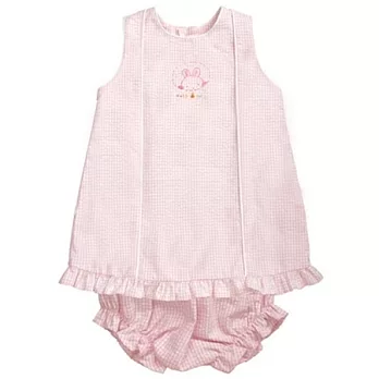 美國Bunnies By The Bay海灣兔,粉兔格紋荷葉邊無袖連身褲裙組(6~9M),Peek-A-Boo Dress & Bloomers-Pink/White