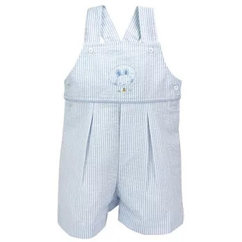 美國Bunnies By The Bay海灣兔,藍兔條紋吊帶連身包臀衣(9~12M),Peek-A-Boo Shortalls-Blue/White