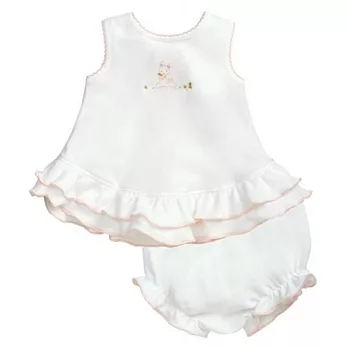 美國Bunnies By The Bay海灣兔,白兔粉荷葉邊背心蓬蓬褲組(6~9M),Hippity Hop Ruffle Set-White