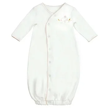 美國Bunnies By The Bay海灣兔，白兔粉邊長袖睡袍(6~9M)，Hippity Hop Gown-White