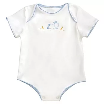 美國Bunnies By The Bay海灣兔,白兔藍邊短袖包臀衣(6~9M),Let’s Hop White Knit Bunsie