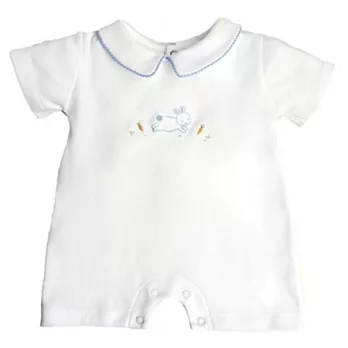 美國Bunnies By The Bay海灣兔,白兔藍邊短袖連身包臀衣(6~9M),Let’s Hop Romper-White