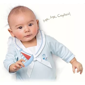 美國Bunnies By The Bay海灣兔,藍兔水手服長袖連身包臀衣(6~9M),Sweet Sailor Jumpsuit-Blue