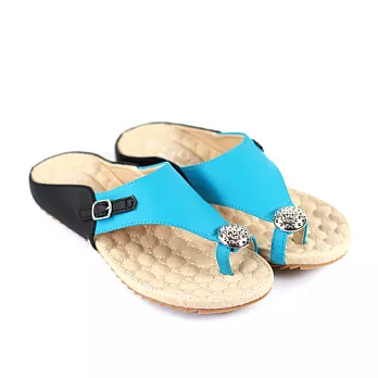 ◤Green Phoenix◥甜心粉嫩馬卡龍套趾休閒拖鞋38藍色