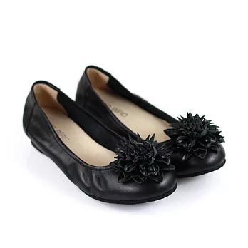 ◤Green Phoenix◥煙火花朵造型真皮休閒娃娃鞋24黑色