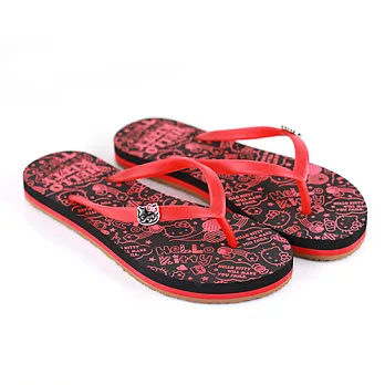 HELLO KITTY 手繪風夾腳人字拖鞋 三麗鷗授權正版商品37黑紅
