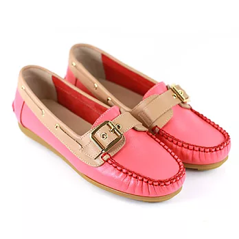 ◤Green Phoenix◥奢華金屬釦平底軟墊真皮樂福包鞋23.5紅色