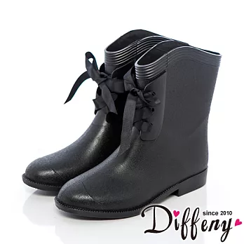 Diffeny 俏皮精靈 甜美蝴蝶結短筒雨靴-黑 390