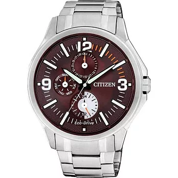 【CITIZEN】 第一攻堅時刻三眼個性時尚腕錶(咖啡色)-AP4000-58X