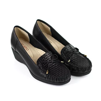 ◤Green Phoenix◥編織造型真皮楔型包鞋5.5黑色