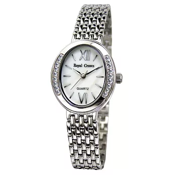 《Royal Crown》6309優雅絢爛橢型晶鑲鑽腕錶(晶鑽銀)