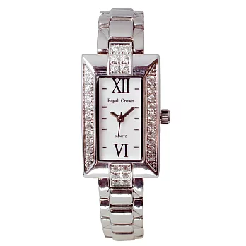 《Royal Crown》3591優雅璀燦長方型晶鑲鑽腕錶（晶鑽銀）