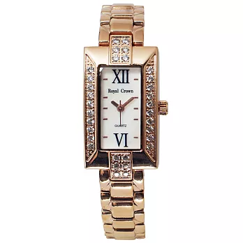 《Royal Crown》3591優雅璀燦長方型晶鑲鑽腕錶（玫瑰金）