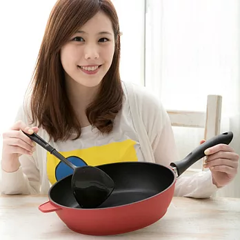 清水 厚釜黑金不沾平炒鍋28CM-紅色