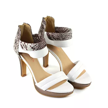 ◤Green Phoenix◥率性風格蛇紋皮革高跟涼鞋5白色