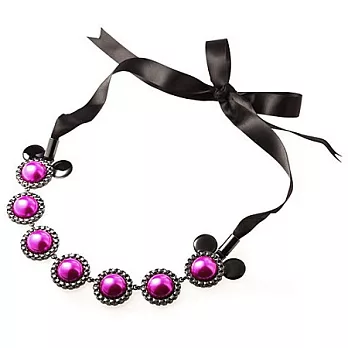 【DISNEY COUTURE】英國珠寶大師 MAWI 聯名系列~米妮桃紅珍珠黑緞帶項鍊