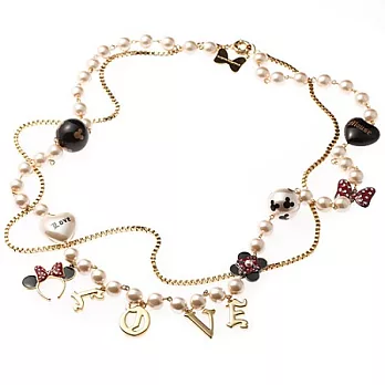 【DISNEY COUTURE】英國珠寶大師 MAWI 聯名系列~米妮蝴蝶結愛心經典小物多墜白珍珠雙層金項鍊