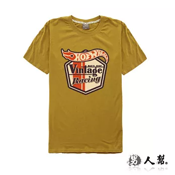 【男人幫 】T0992＊【美式復古風HotWheels圖形文字短袖T恤】土黃色 M號