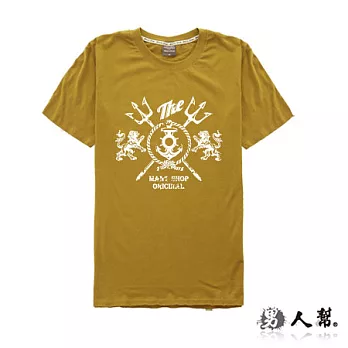 【男人幫 】T0993＊【美式復古風Man’s Shop海軍圖騰短袖T恤】土黃色 M號
