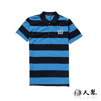 【男人幫】P0197＊新品條紋領接桂冠雙色條紋網眼短袖Polo衫(3色/2 Size)藍色 M號