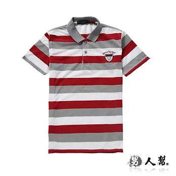 【男人幫】P0198＊新品條紋領接【盾牌三色條紋網眼短袖Polo衫】橫條網眼紅色 M號
