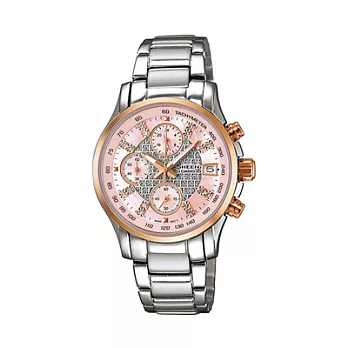 CASIO SHEEN系列 璀璨珍珠耀眼三眼鑽錶-粉